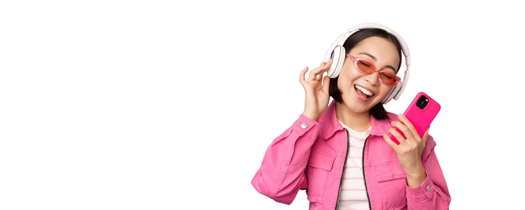 Girl with headphones and phone